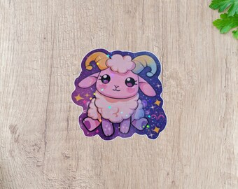 Cute Zodiac Aries Holographic Glittery Vinyl Sticker Cute Zodiac Stickers, Laptop Stickers, Helmet Stickers, Kawaii Stickers, Sticker