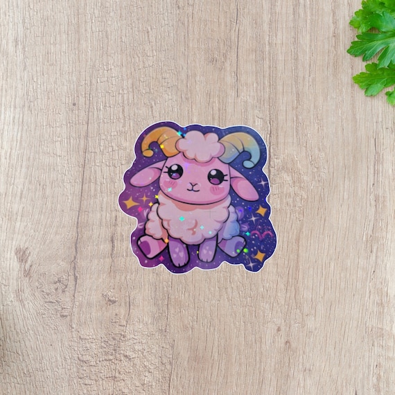 Cute Zodiac Aries Holographic Glittery Vinyl Sticker Cute Zodiac Stickers, Laptop Stickers, Helmet Stickers, Kawaii Stickers, Sticker