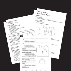 Puede incluir: Una guía titulada "Cómo dibujar una manga básica" con diagramas e instrucciones. El documento es de "A Digital Fashion Library" e incluye pasos detallados para la construcción de la manga y la profundidad de la sisa.