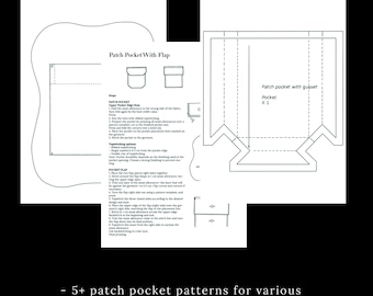 Lot de motifs pour poche plaquée : plus de 5 motifs, modèles de couture PDF, téléchargement immédiat pour création de mode