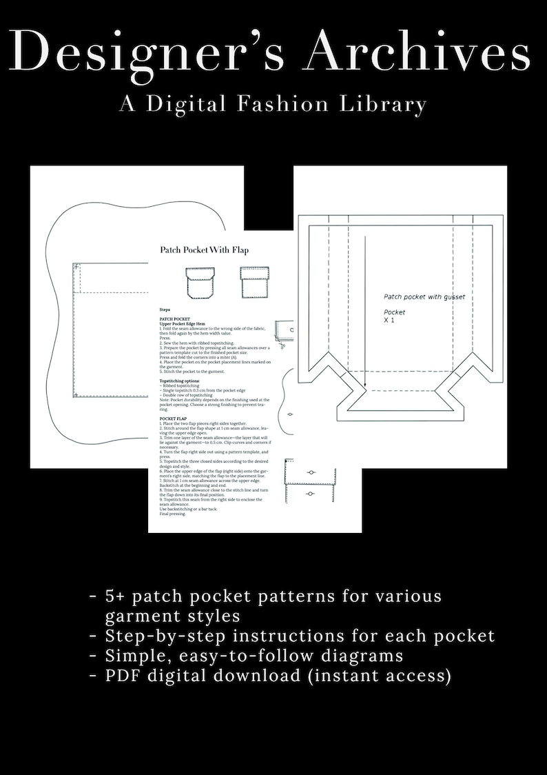 Patch Pocket Pattern Bundle – 5+ Patterns, PDF Sewing Templates, Instant Download for Fashion Design image 1