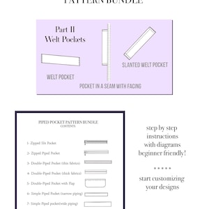 Piped and welt pocket sewing pattern bundle step by step instructions with beginner friendly diagrams instant download digital pdf