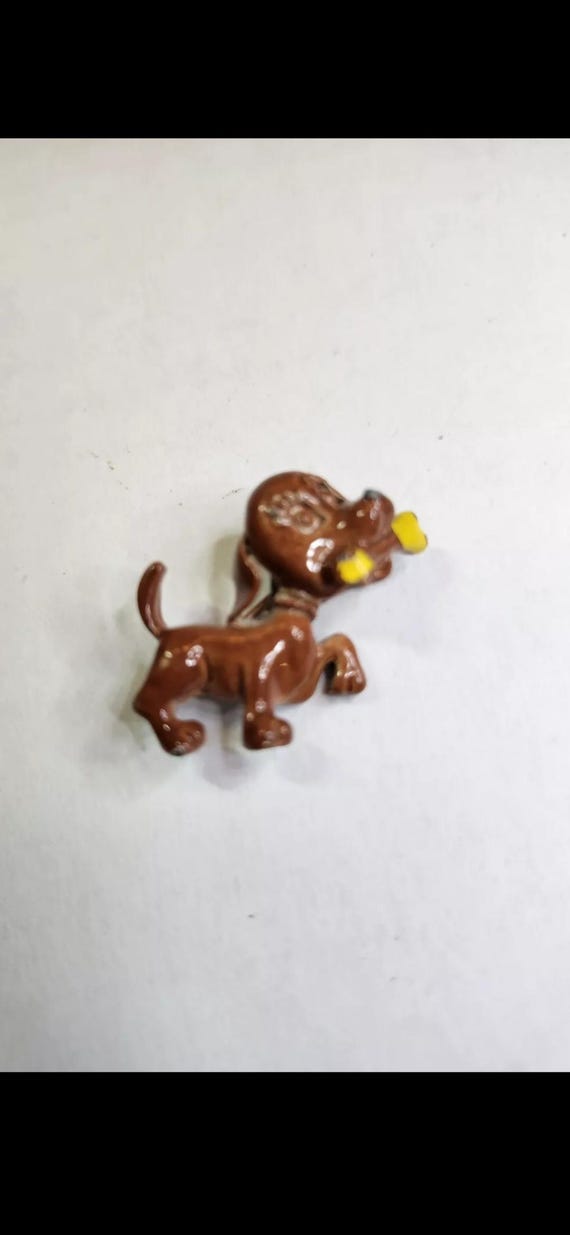 Vintage Puppy Dog W/Bone Brooch