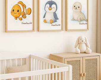 Ocean Baby Animals – Nursery Wall Art – Set of 5 Prints