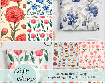 Mother's Day Gift Wrapping | 36 Printable Gift Wrap Scrapbooking Collage Full Sheets PDF