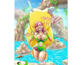 Fantasy Merfolk Premium Poster Print, Colorful and Vibrant, Gift for Gamer, Geek, or Nerd