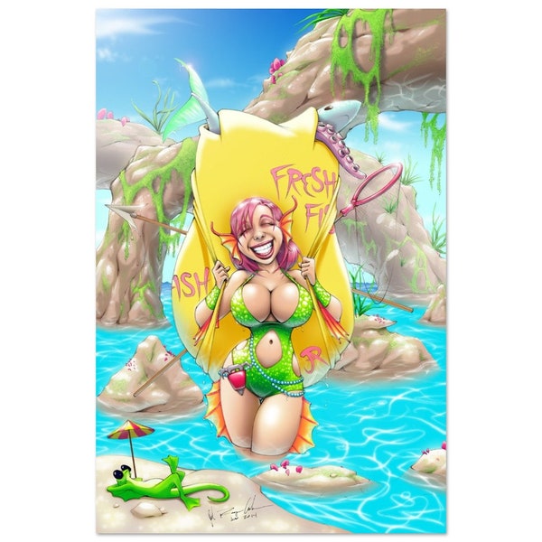 Fantasy Merfolk Premium Poster Print, Colorful and Vibrant, Gift for Gamer, Geek, or Nerd