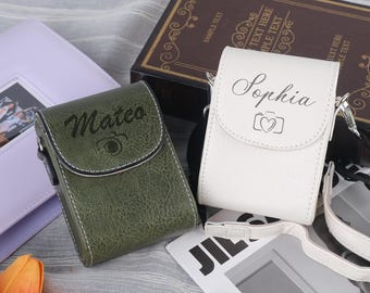 Personalized Vintage Leather Camera Bag, Engraving PU Leather Bag, Customized Camera Gift, With Adjustable Strap, Crossbody Camera Bag