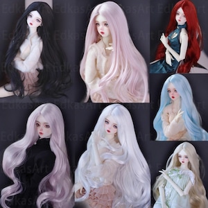 7 Colors Doll Wig Doll Hair 1/3 1/4 1/6 BJD Long Wig for SD Msd YOSD Dolls Accessories, Curly hair with Medium Parting Wig for Dolls Gift