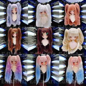 9 Farben Puppen-Perücke Puppenhaar 1/3 1/4 1/6 BJD lange Perücke für SD Msd YOSD Puppen Zubehör, Haar-Embryo-Haar Doppel-Pferdeschwanz für Mädchen-Puppen, Geschenk