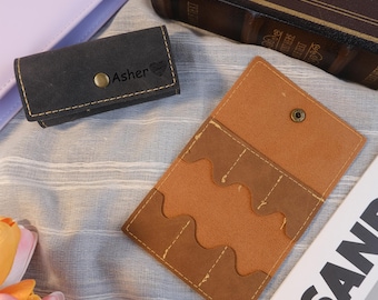 Personalized Leather SD Card Holder/Guitar pick slot with 6 Card Slots, Engraving SD Card Case for Camera Memory Card, Office gifts