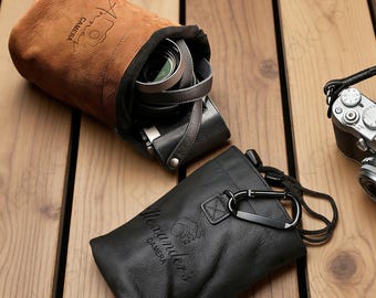 Personalized genuine leather camera case, custom cylindrical bag, suitable for Fujifilm XT5 & Leica XE5, Gifts for photography enthusiasts