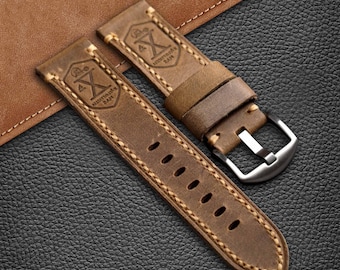 Durable Genuine Leather Watch Strap Handcrafted Brown Calfskin 20MM 21MM 22MM 23MM 24MM 26MM