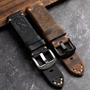 Handcrafted Vintage Leather Watch Strap 20mm 21mm 22mm 23mm 24mm 26mm - Men's Genuine Soft Leather Band