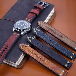 Vintage Leather Watch Strap with Studs: 18MM-24MM