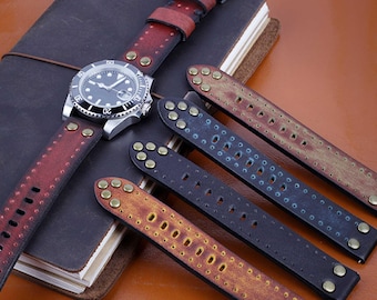Vintage Leather Watch Strap with Studs: 18MM-24MM