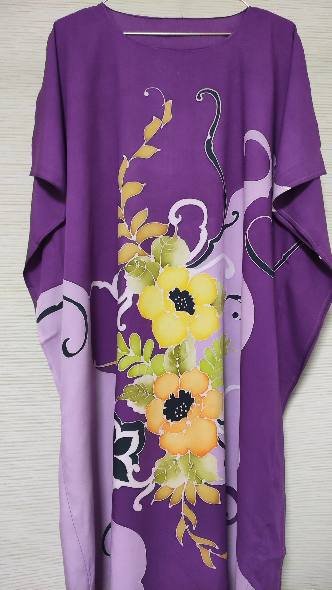 Green Purple Abstract Batik Button Kaftan main image 1