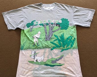 Vintage Tintin In The Congo American Cartoon T-shirt