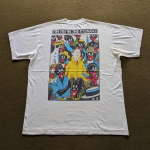 Maglietta vintage anni '90 Tintin in Congo, cartone animato americano