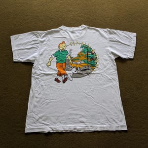Maglietta vintage anni '90 Le avventure di TINTIN cartone animato americano