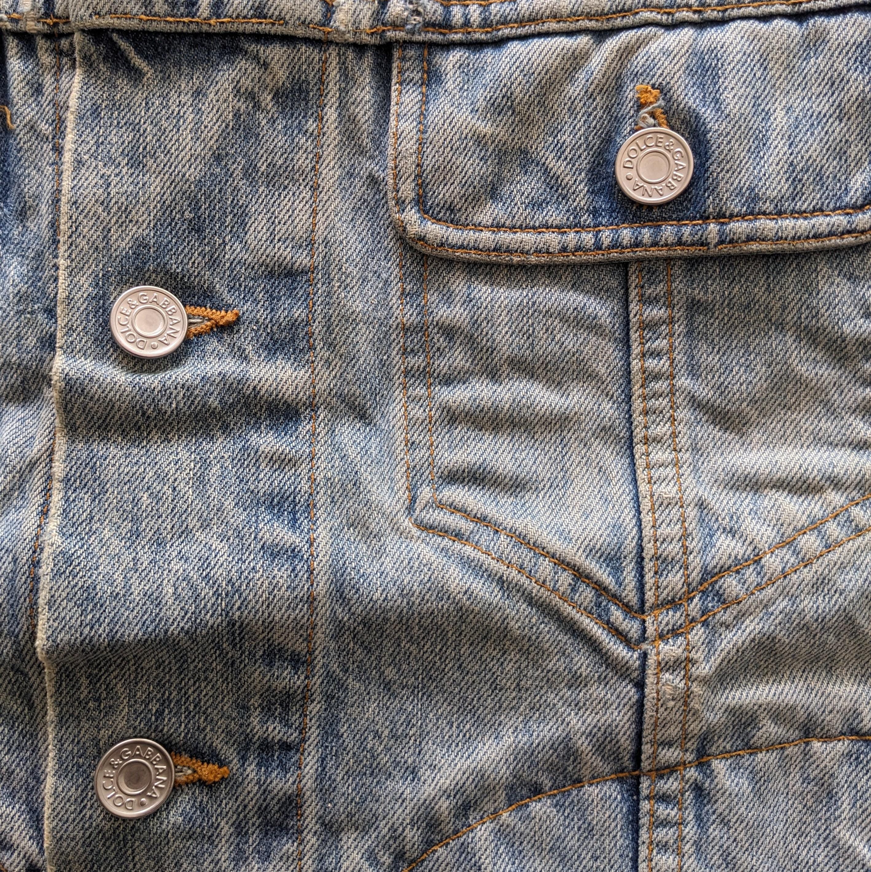 Veste En Jean Vintage DOLCE & GABBANA Années 90 - Épaules Dénudées - Taille M - Couleur Noir/Bleu - Occasion Très Bon État