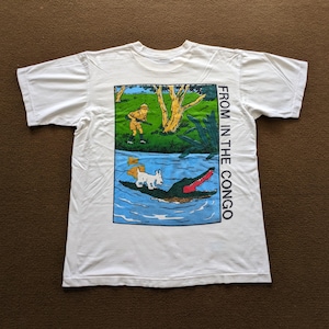 Maglietta vintage anni '90 di Hergé, "L'avventura dal Congo" del cartone animato americano