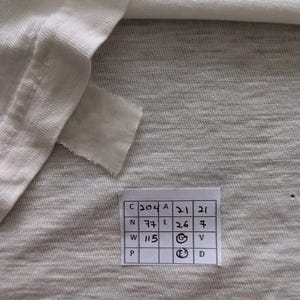 K&ouml;nnte beinhalten: Ein wei&szlig;es Etikett mit schwarzem Text und Zahlen. Das Etikett hat die Buchstaben C, N, W und P in der ersten Spalte. Die zweite Spalte hat die Zahlen 204, 77, 115 und leer. Die dritte Spalte hat die Buchstaben A, L, V und D. Die vierte Spalte hat die Zahlen 21, 26, 7 und leer. Die f&uuml;nfte Spalte hat die Zahlen 21, 7, leer und leer.