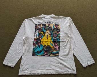 Vintage Tintin In The Congo American Cartoon T-shirt