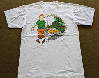 Camiseta vintage de dibujos animados de La aventura de Tintín y Milú de los años 90