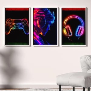 Set of 3 Gaming Posters, Video Game Wall Art, Game Controller Prints, Teen Boy Room Decor, Gamer Gift, Digital Download, Gaming Decor