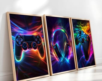 Láminas de mandos de juego: Juego de 3 impresiones para pared de gamer (descarga digital)