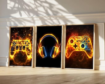 Stampe di controller per videogiochi: set di 3 poster di videogiochi (download digitale)