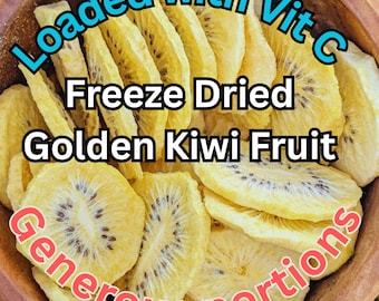 Generous portions. Freeze dried GOLDEN KIWI fruit snacks – more & better healthy kids snacks, hikers’ delight, natural dessert, trail mix.
