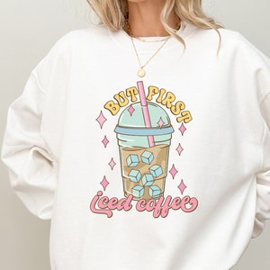 But First Iced Coffee DTF Transfers High Quality Full Color Iron-On Ready For Press Heat Transfer T-Shirts Hoodies, Custom DTF