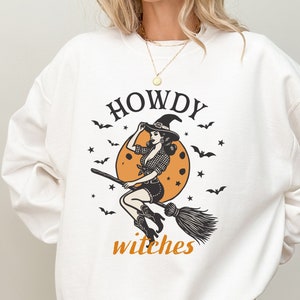 Howdy Witches Retro Halloween DTF Transfers High Quality Full Color Iron-On Ready To Press Heat Transfer T-Shirts Hoodies Custom DTF