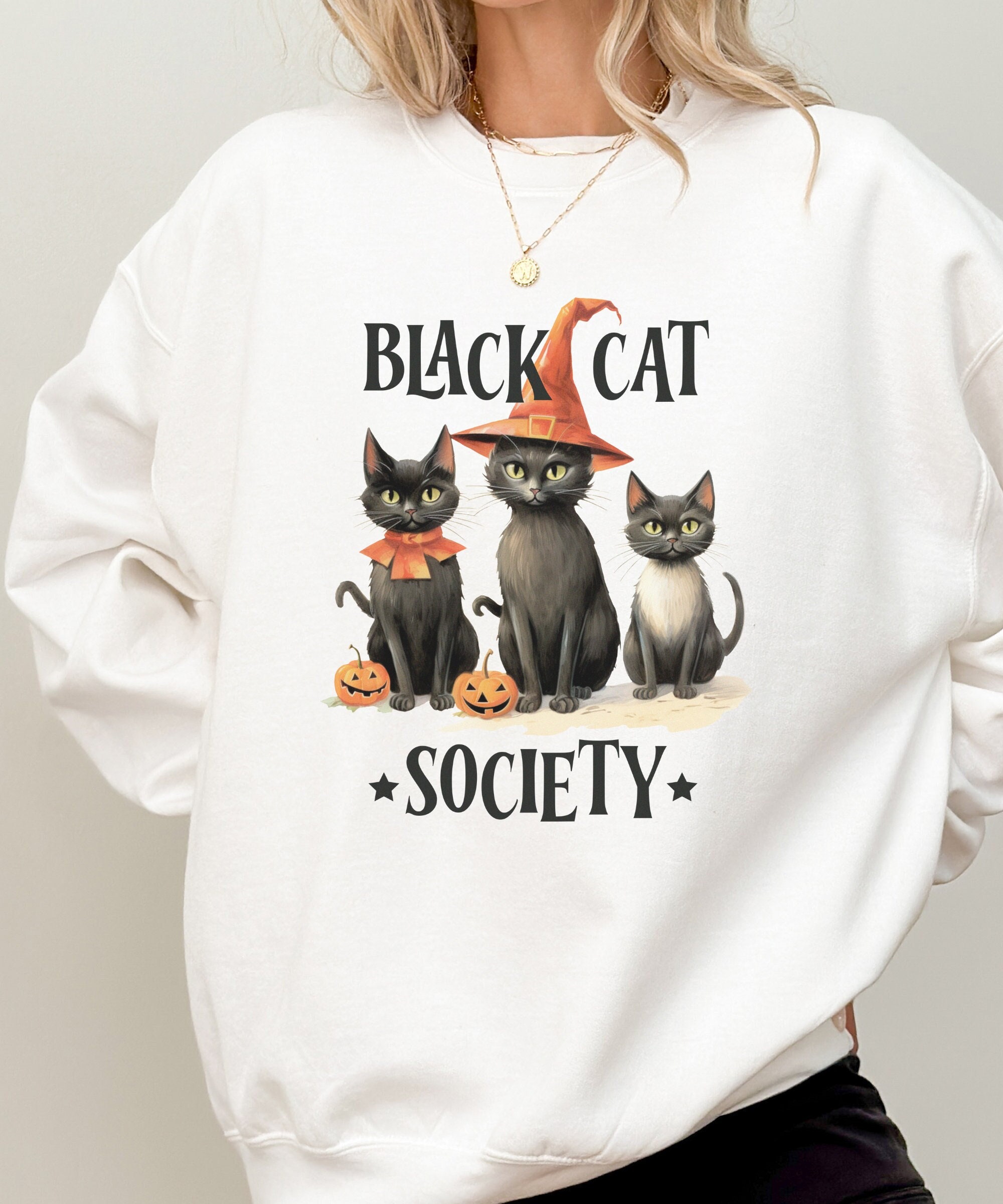 ブラックキャットソサエティレトロハロウィンDTF転写高品質フルカラーアイロン接着プレス可能な熱転写TシャツパーカーカスタムDTF