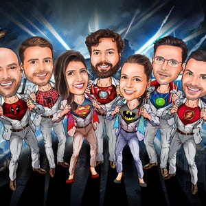 group cartoon style caricature, price for 1 person