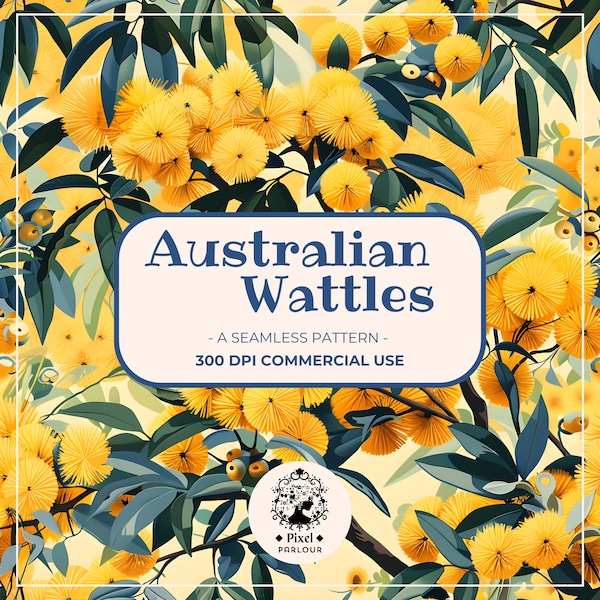 Wattle art seamless pattern Exotic flower Australian wildflowers Australian flower print Australian Native flower print Australian flowers