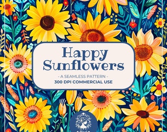 Happy Sunflower, Sunflower seamless pattern, Sunflower pattern, Sunflower png, Sunflower Print, Sunflower Wallpaper, Digital print