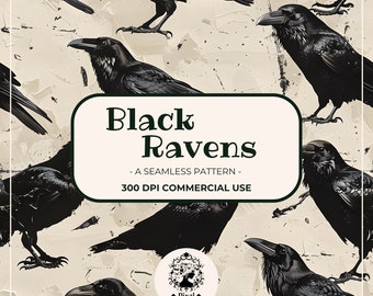 Black Raven Raven pattern  Raven seamless pattern  Raven print  Black Bird Black Bird Print Raven png Digital pattern