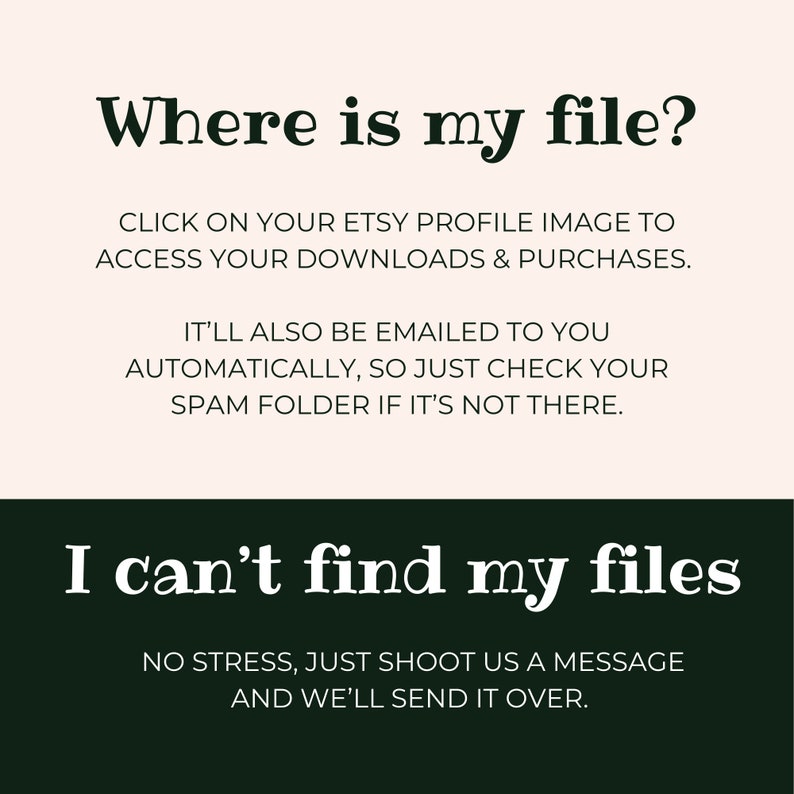 How to download. Go to Etsy profile purchases or check email.