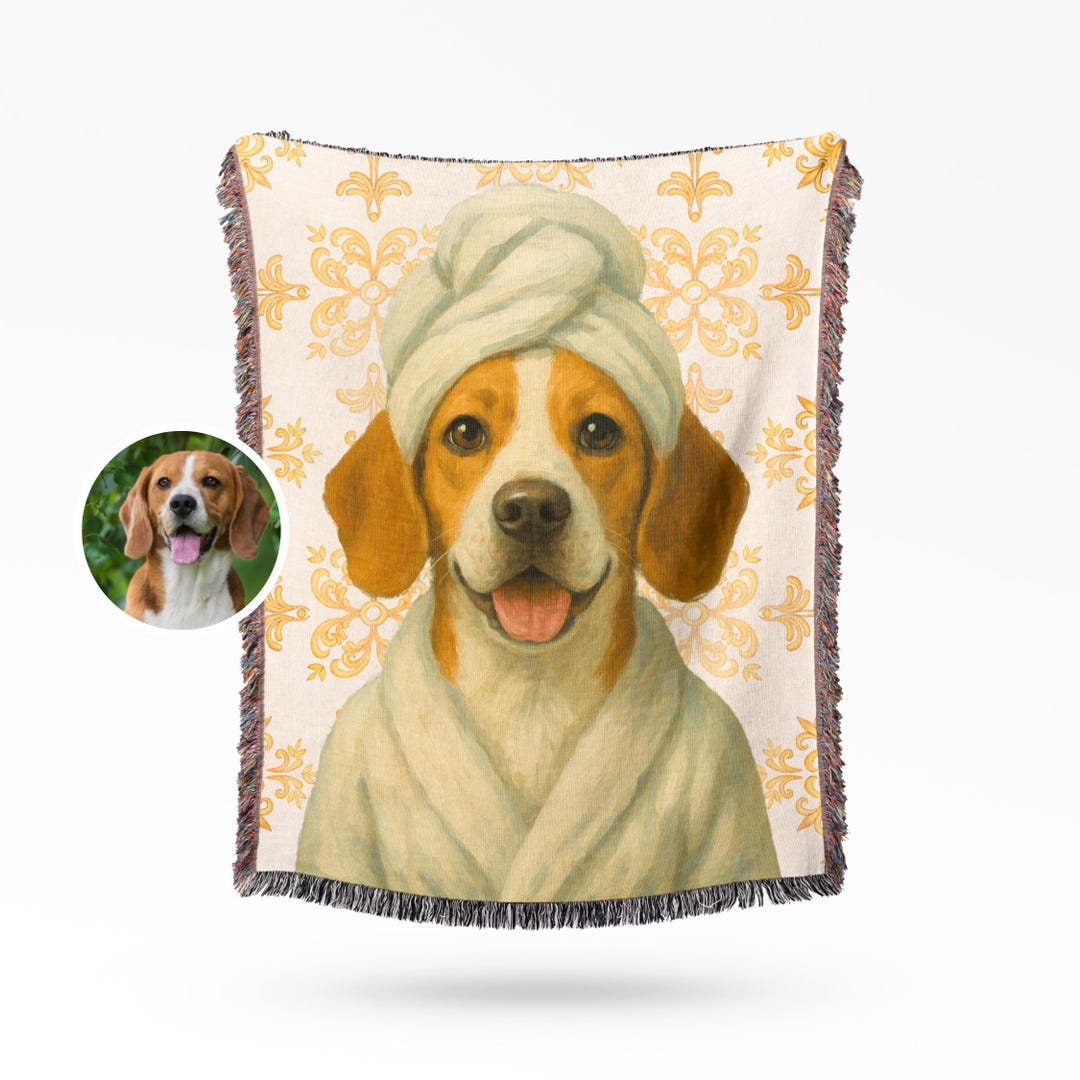 Dog in Bathroom Print or Blanket Dog Woven Blanket Custom Dog Portrait ...