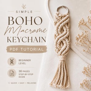 Macrame Simple Boho Keychain No. 1 Tutorial | 36-Page PDF Pattern | Beginner Level | Step-by-Step Photos & Knot Guide | Instant Download