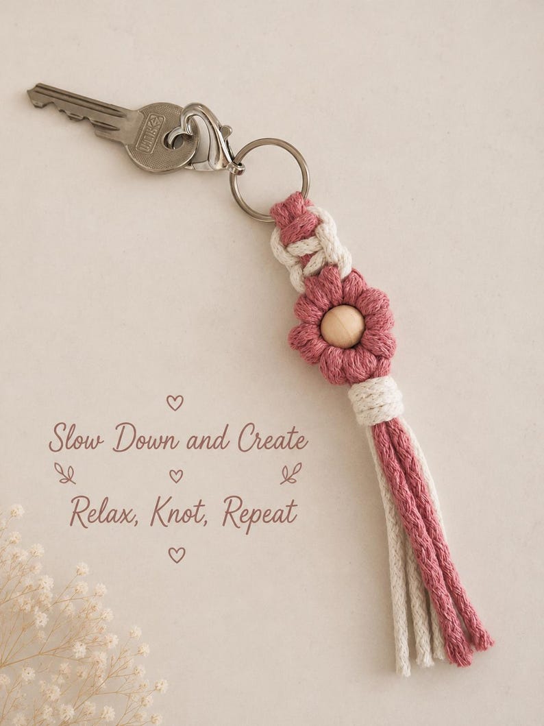 Macrame Flower Keychain Tutorial | 41-Page PDF Pattern | Beginner Level | Detailed Step-by-Step Photos & Knot Guide | Instant Download image 13