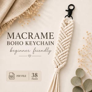 Macrame Simple Boho No. 3 Keychain Tutorial | 38-Page PDF Pattern | Beginner Level | Step-by-Step Photos & Knot Guide | Instant Download