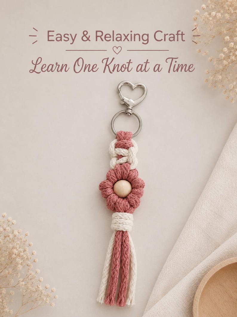 Macrame Flower Keychain Tutorial | 41-Page PDF Pattern | Beginner Level | Detailed Step-by-Step Photos & Knot Guide | Instant Download image 8