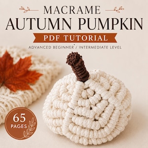 Handleiding voor macramé herfstpompoen | PDF-patroon van 65 pagina's | Gemiddeld niveau | Gedetailleerde stap-voor-stap foto's en knoopinstructies | Direct te downloaden