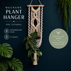 Tutorial en PDF de 71 páginas para colgar plantas en macramé con forma de diamante / Proyecto de manualidades DIY de nivel intermedio para amantes de las flores / Decoración de pared estilo jungla urbana / Jardín colgante