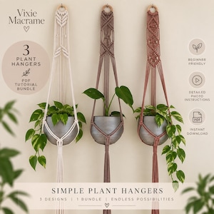 Macrame Simple Plant Hangers Collection PDF Tutorial Bundle | Beginner Level | Step-by-Step Photos and Inclued Knot Guide | Instant Download