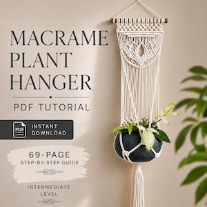 Macrame Lotus Flower Plant Hanger Tutorial | 69-Page PDF Pattern | Intermediate Level | Step-by-Step Photos & Knot Guide | Instant Download